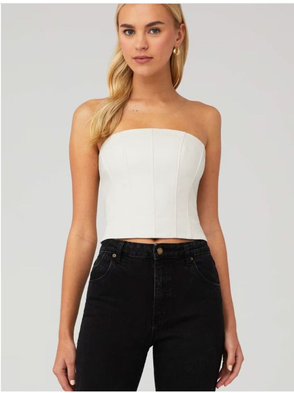 LAMARQUE Davina Faux Leather Bustier Corset in White Bone NWOT - Size L